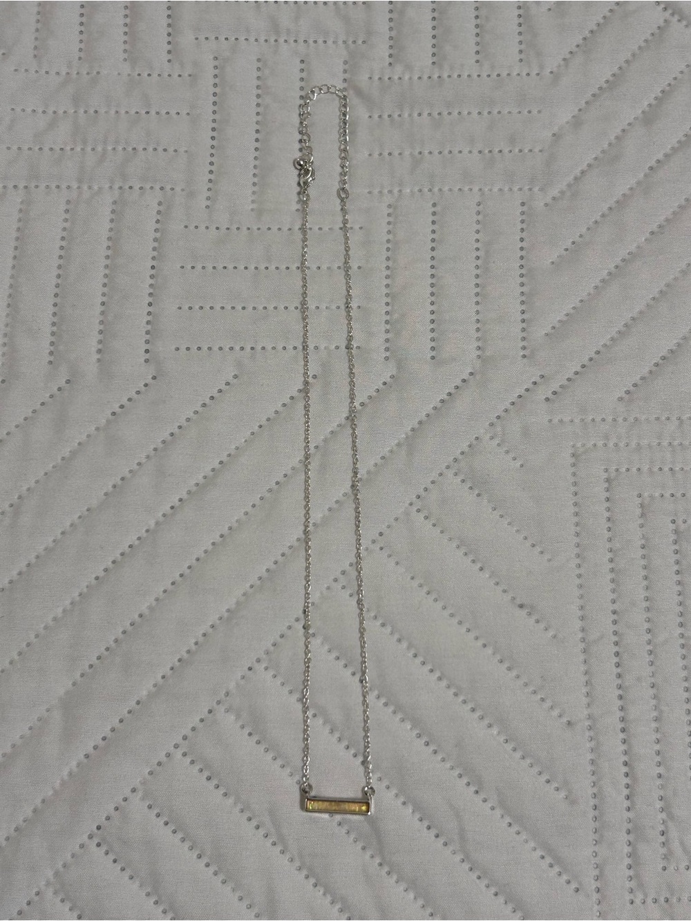 Minimal Two-Tone Bar Pendant Necklace - Silver and Golden Opal-Look Stone
